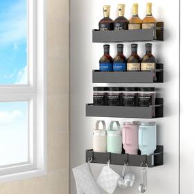 C324 Huggiegems 4 Pack Magnetic Spice Rack Organizer For Refrigerator And Oven Black Fridge