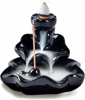 Hal001-a Hyposfee Waterfall Incense Burner Lotus Backflow Holder Ceramic Black 2