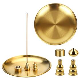 0123010 Ibequem 2pcs 5 In 1 Incense Burner 5.5 Inch Holder Brass Gold