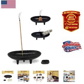 Incense Burner 840007807055 Oval Black Cast Iron Holder - Ideal For Cone And Stick Burning 4 Inch L