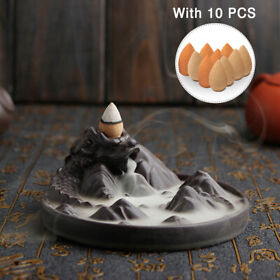 Deu6692286 Incense Burner Ceramic Dragon Waterfall Backflow Holder 10 Cones Home Decor