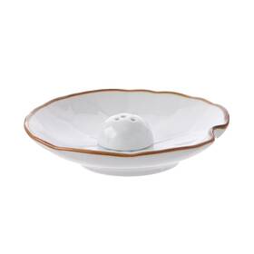 013d-138 Incense World Ceramic Stick Holder - White Leaves Design Ash Catcher Bowl