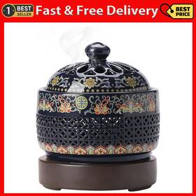 Issnw 744110202243 Ceramic Holder Electric Incense Burner Enamel Builtin Led Lights Simulate Flames