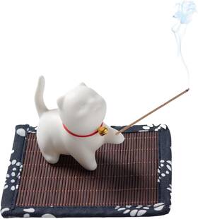 Jfglorix 764949231955 Incense Holder Handmade Ceramic Cat Burner Insence-stick With Bam