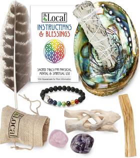 Y2-2x3o-t59b Jl Local Chakra Smudging Kit White Sage Palo Santo Amethyst Rose Quartz Shell Br