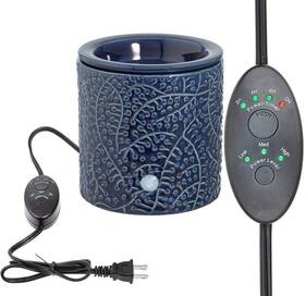 Julie Ann Home 850008975653 Blue Leaf Ceramic Candle Warmer With Safety Timer Automatic Plug In Fragran