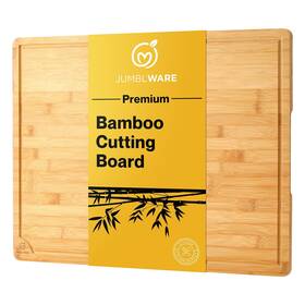 Jumblware 843812174794 Bamboo Cutting Board. Heavy Duty Wooden Chopping Block Tray With Handles And Ju