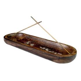 Ks-0387 Kasa Style Wood Double Incense Sticks Holder Burner - Large Ash Catcher Handm