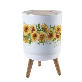 Kcdcyczeal 184053162586 Small Trash Can With Lid Sunflower Seamless Watercolor Horizontal Border Yell