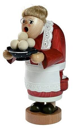 21074 Kwo German Incense Smoker Grandmother With Dumplings Handmade Wood