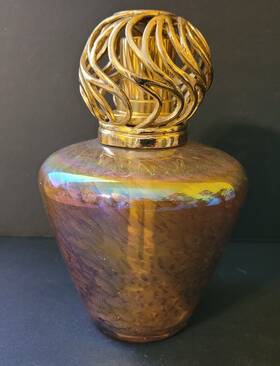 La-tee-da 767151501014 Large Effusion Fragrance Lamp Amber Gold Blown Glass 6 3/4 Inch