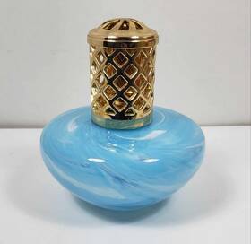La-tee-da 767151504992 Aqua Blue Glass Conical Effusion Lamp With Gold Crown