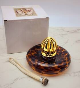 H-136 La-tee-da Fragrance Oil Effusion Lamp Leopard Swirl Handblown Art Glass Wick