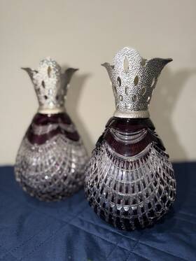 079556 Lampe Berger Set Of 2 Paris Purple Cut Glass Fragrance - Made In France