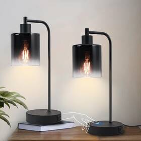 Rd-3515-bk-2p Linseeds Modern Table Lamps For Bedroom Set Of 2 With Usb Ports 3 Way Dimmable Touch
