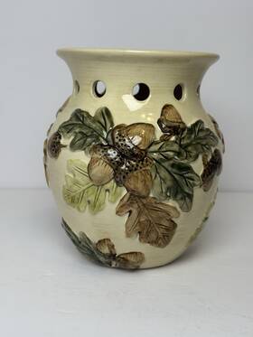 Tkf70035 Living Quarters Acorn Oak Leaf Ceramic Tart Warmer Candle Holder 5 Inch Fall Decor