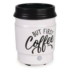Mainstays 810102054982 But First Coffee Wax Warmer Electric White Brown Ceramic 3.58 X 4.22 5.86-in