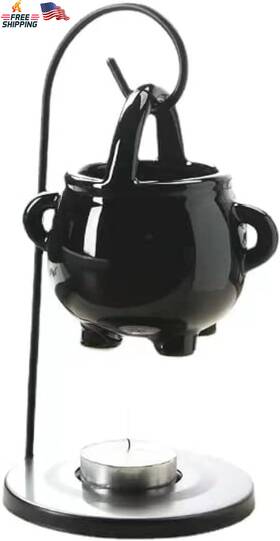 Makimoo 744110677812 Hanging Pagan Cauldron Oil Burner Black Wax Warmer Aroma Diffuser With Handle