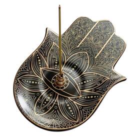 Me And Mr. Leo 752574857831 Ceramic Hamsa Hand Incense Holder 2 In 1 Brass For Sticks