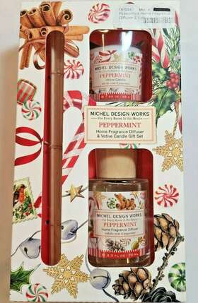 Dvs347 Michel Design Works Fragrance Diffuser And Votive Candle Set Peppermint