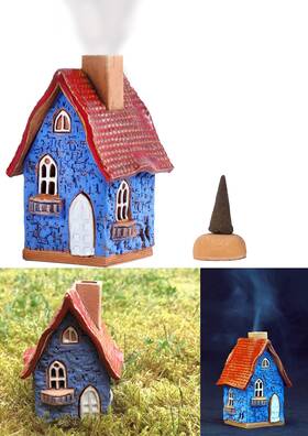 R503 Midene Miniature House Ceramic Cone Incense Holder Burner Handcrafted Collecti