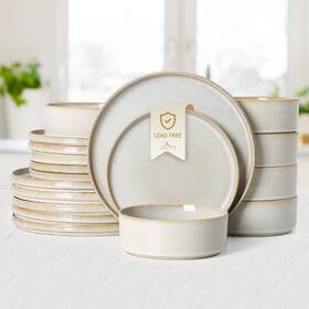 Yxmon-724686 Monito Ceramic Dinnerware Sets For 6 18pcs Stoneware Plates And Bowls
