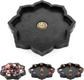 Mooncraftlogy 715748903277 Lotus Crystal Tray Wooden Incense Burner For Stick/cone Gemstone Display Holde