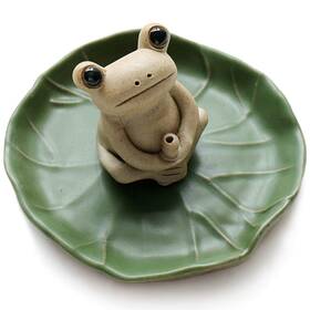 Nagu 732694551598 100% Handmade Ceramic Stick Incense Burner Holder Small Frog Lotus Le