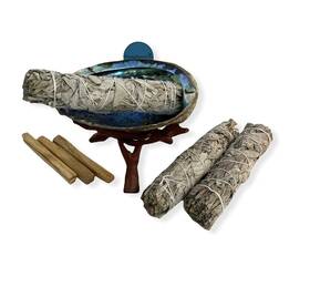 Jc-213 Nessastores #jc-213 8 Pc Sage Smudge Kit With White 7 Inch Abalone Shell 6 -7 Palo Santo 4 &