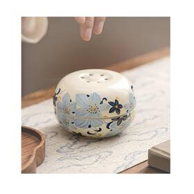 Ns Online 768287523895 Blue Ceramic Incense Burner - Lily Flower Pattern Insence Holder For Frankinc