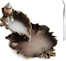 In05 Nwsrayu Waterfall Incense Cone Holder Lotus And Frog Bronze Backflow Insense