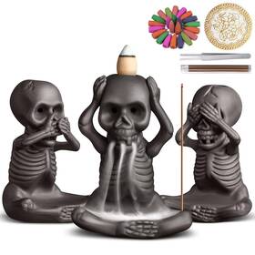 Odovow 726756575608 3 Pcs Skull Incense Holderceramic Burner Waterfallbackflow Bu