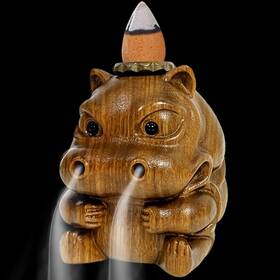0220wqholxc1-2 Olizee Wooden Hipposhaped Incense Burner Sandal Wood Backflow Holder Desktop Or