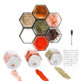 J0-793p-blsr Optwisely Set Of 10 Magnetic Spice Jars For Refrigerator Glass Small Hexagon