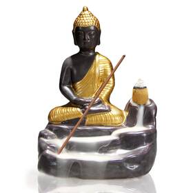 Owmmiz 431282166726 Golden Buddha Backflow Incense Burner With 10 Cones Zen Home Decor Statue Fo