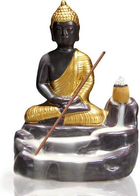 Owmmiz 445031836816 Golden Buddha Backflow Incense Burner With 10 Pcs Cones Water