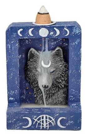 15398 Pacific Trading Moon Phase Backflow Incense Burner For Spiritual Home Decor Wolf Figurine 4 Inch