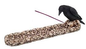 Ss-ptc-9544 Pacific Trading Black Raven Bird Stalking Prey Incense Burner On Skull Mound Statue Figurine