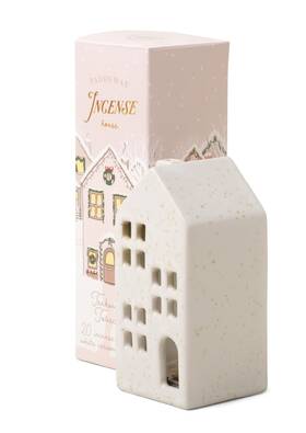 Paddywax 647658045108 Holiday Town Incense Holder With 20 Cones 4.15 Inch Tall White House