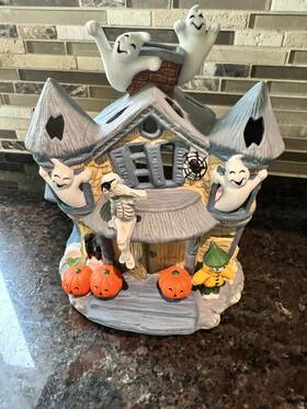 P7311 Party Lite Partylite Halloween Haunted House Tea Light Candle Holder Retired Ghost Pumpkin