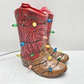 Sc-159 Pioneer Woman Holiday Ceramic Cowboy Boots String Lights Christmas Wax Warmer