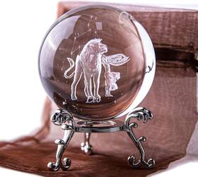 Gs2103901  Pu Jiang Xin Dian Zi Shang Wu You Xian Gong Si 3d Leo Constellation Crystal Ball Paperweight 2.2in K9 Glass Feng Shui Stand