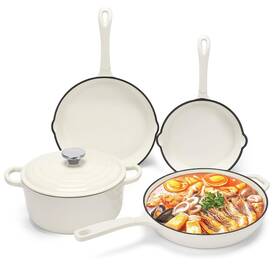 Qulimetal 765279211846 Nonstick Enameled Cast Iron Cookware Set- 3 Frying Pan And 1piece Pots With L