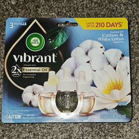 3316072 Reckitt Benckiser Air Wick Vibrant Cotton And White Lotus Essential Oil Refills 3 Pack 2.02 Fl Oz