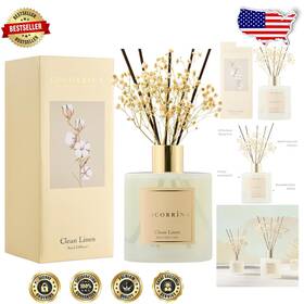 Reed Diffuser 764923401114 Elegant 17 Fl.oz Clean Linen With Preserved Flowers 8 Sticks