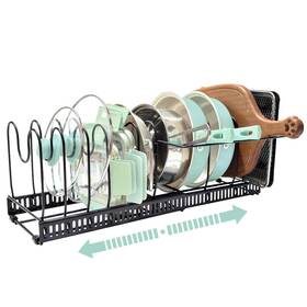 Pr25-b Rievem Expandable Pot And Pan Organizer Rack With Handle Support Bar Adjustable
