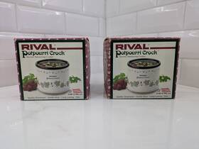 3206-gr Rival Vtg Potpourri Simmering Crock Pot 3206 Green Ivy Usa Set 2 New Og Box 80s
