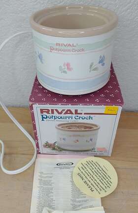 Rival 3206-lb Vintage Potpourri Crock Electric Simmering Cooker Stoneware Floral In Box
