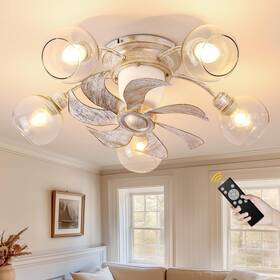 Rsfmas 717097685569 Ceiling Fans With Lights And Remote White Fandelier 5 Lampshades Chand