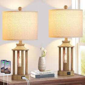 Td-rz-148 Ruzectt Touch Control Farmhouse Table Lamp Set Of 2 With Usb Ports 3 Way Dimmable